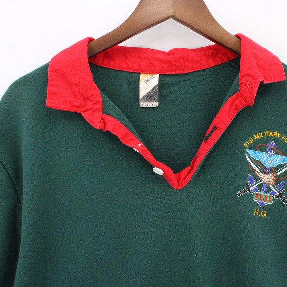 Vintage Unitex Polo Shirt Mens Green Logo Embroidered Fiji Military Forces XL - Picture 3 of 9